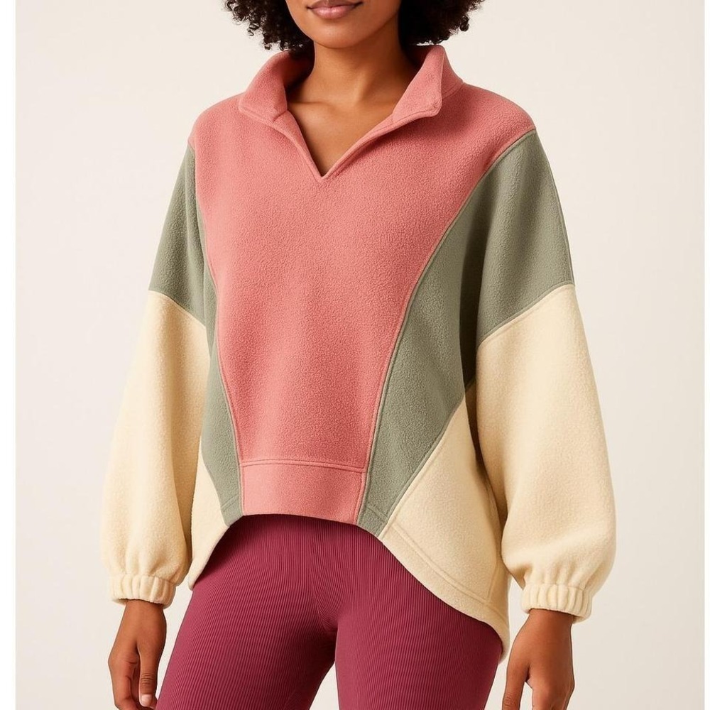 NWOT CK Squared Colorblock Fleece Quarter Zip Pullover Sweatshirt Women Medium